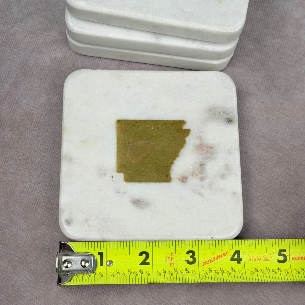The Royal Standard White Marble Arkansas Brass Inlay Coasters Set of 4